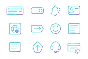 Neon style icon set for web and app design with futuristic glow effect