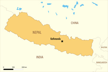 Fototapeta premium Vector Map of Nepal with Major Cities and Neighboring Countries – Editable Illustration