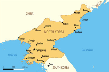 Obraz premium Vector Map of North Korea with Major Cities and Neighboring Countries – Editable Illustration