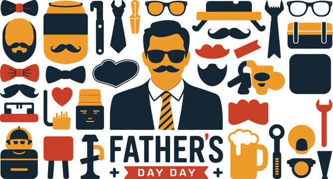 Stylish father's day illustration featuring men's accessories and holiday celebration graphics