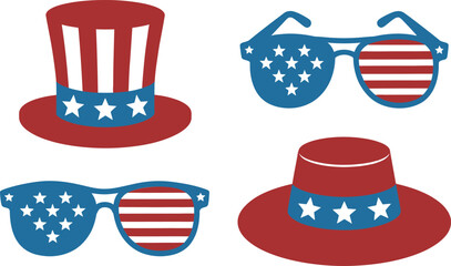 Patriotic american celebration featuring hats and sunglasses with usa flag elements