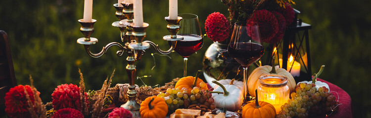 Romantic surprise, marriage proposal. Elegant decoration. Private wedding party for two, table set...