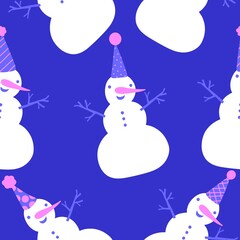 Christmas cartoon ice seamless happy snowman pattern for wrapping paper and fabrics