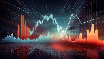 power lines with rising and falling stock market graph overlay