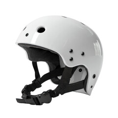 Fototapeta premium Glossy White Helmet with Black Straps and Ventilation Holes for Safety.