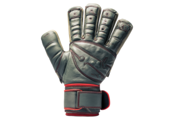 Goalkeeper Glove with Red Accents and Detailed Stitching.