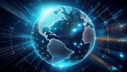Obraz premium digital globe with network connections over abstract data background