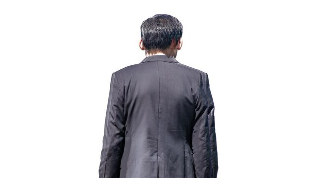 Back view man with suit decomposing into three parts multiple personalities concept 2d looped animated video
