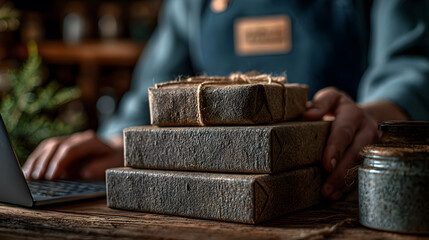 Online Seller Packaging Handmade Goods for Shipping