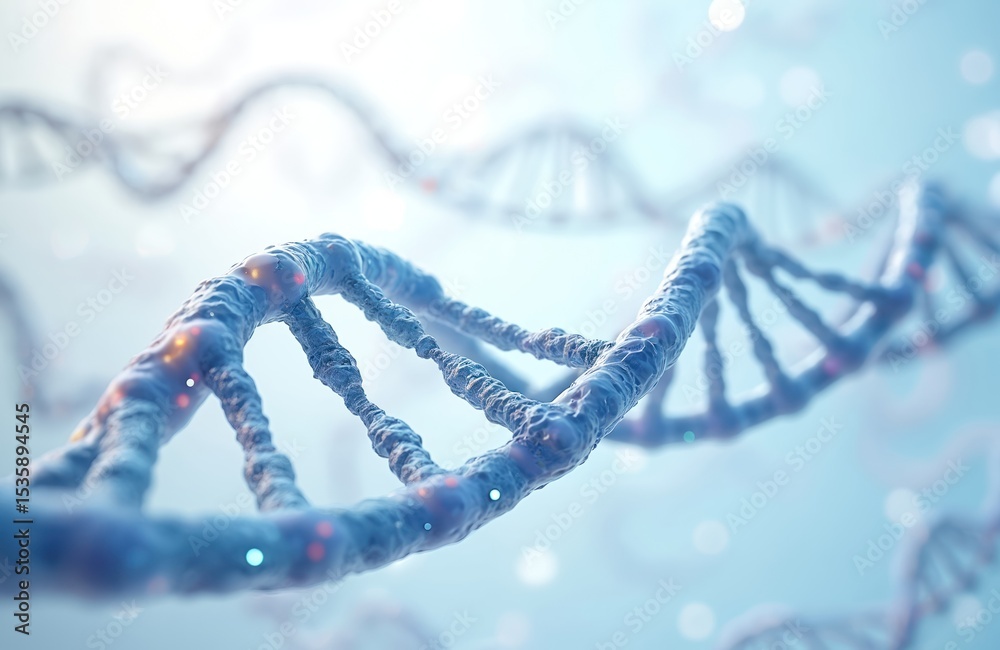 Poster 3d rendering of dna molecule helix. beautiful illustration of deoxyribonucleic acid structure. genet