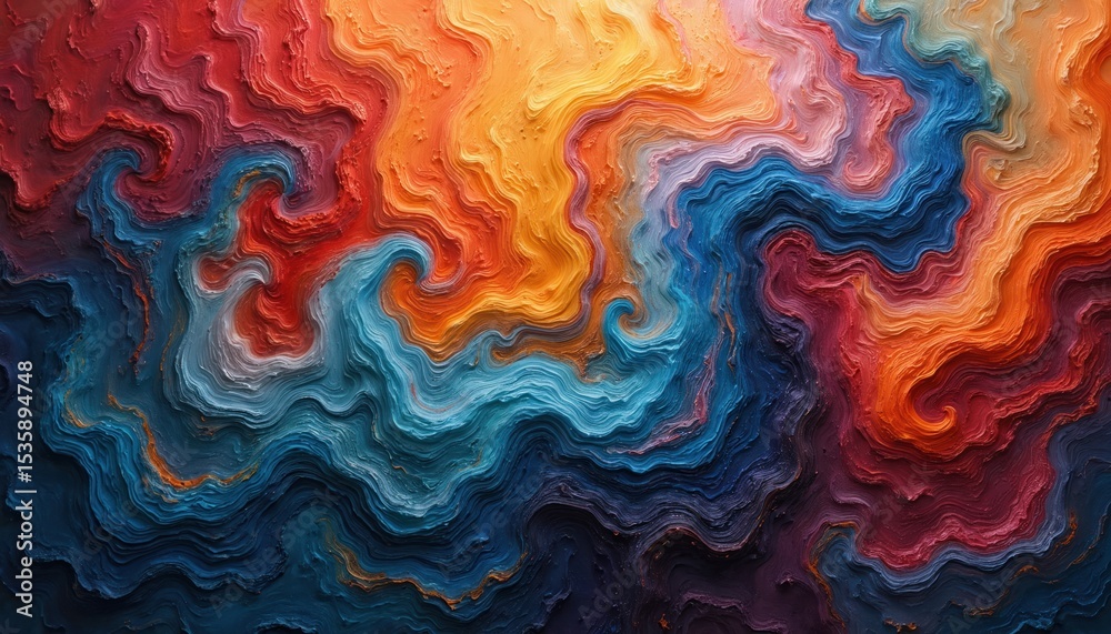 Poster abstract art with vibrant colors swirling. dynamic forms, textures create depth, movement, artistic 