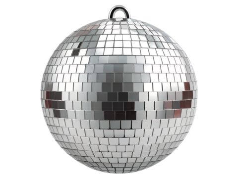 Silver disco mirror ball cut out. Based on Generative AI