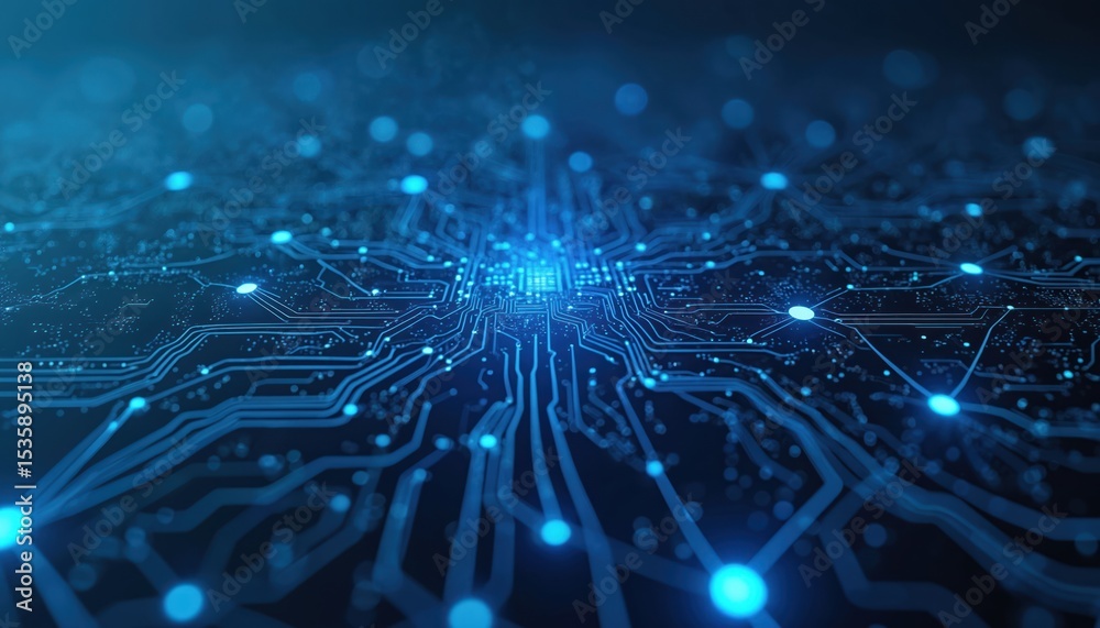 Poster abstract illustration of a futuristic tech circuit board. blue technology background with lines, cir