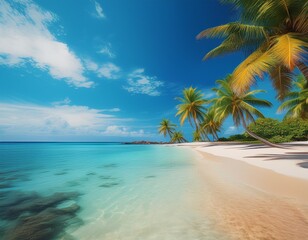 tropical beach paradise idyllic tropical beach scene with palm trees turquoise water and soft sand perfect for summer vacation themes