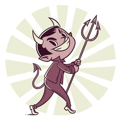 A Mischievous Cartoon Devil with a Trident Illustration