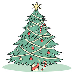 Obraz premium Festive Christmas Tree with Ornaments and Candy Canes