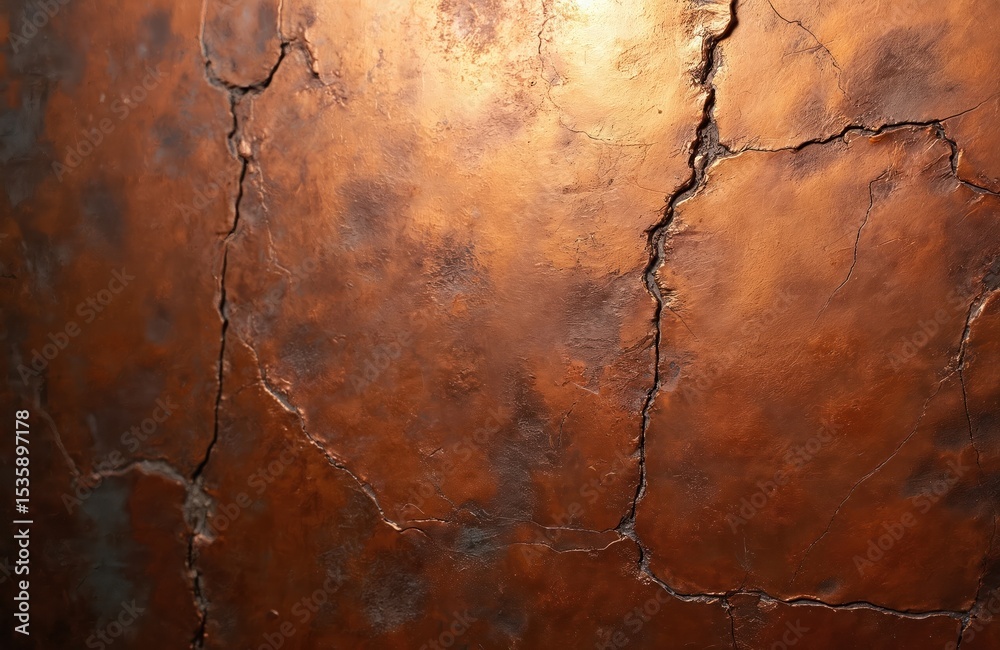 Poster copper wall texture with cracks in shades of bronze and orange. rustic metallic surface. rough weath