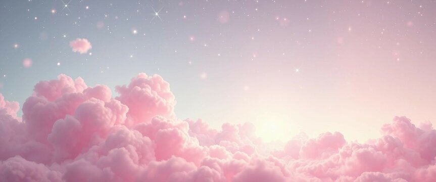Traumhafte rosa Wolkenlandschaft im Himmel, weich und fluffig wie Zuckerwatte &ndash; ideal f&uuml;r romantische, fantasievolle oder kindliche Designs.