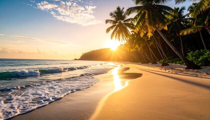 Tropical beach sunset panorama