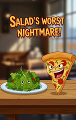 Salad's Worst Nightmare, Humorous Pizza vs. Salad Cartoon