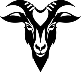 Farm Goat Portrait Vector. Black and White Monochrome Silhouette. Farmyard Animal. Mountain Goat Wildlife Environment Art