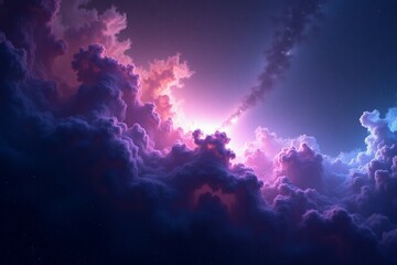 Fototapeta premium Vibrant cosmic nebula with swirling colors of purple and blue against a dark starry background, showcasing the beauty of the universe and space exploration concept