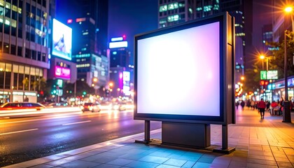 Empty billboard at night in a city