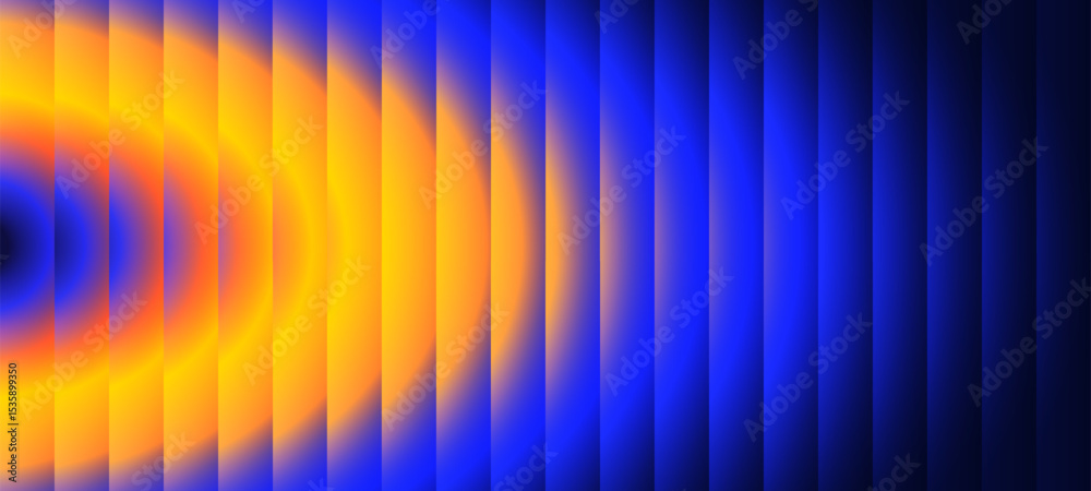 Poster Chromatic ripple gradient vector. Abstract colorful striped pattern with blue and orange wave transition for modern creative design.