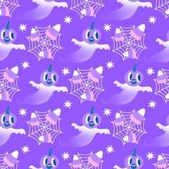 Halloween ghost seamless cute cartoon pattern for wrapping paper and fabrics