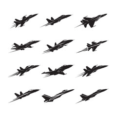 Jet fighter icon set stock vector image.