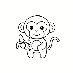 Obraz premium Cute cartoon monkey holding a banana in black and white style 