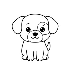 Fototapeta premium Cute cartoon puppy sitting with a happy expression on white background 