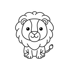 Fototapeta premium Cartoon lion sitting with a fluffy mane in a playful style 