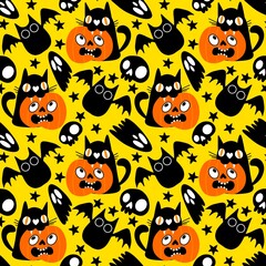 Fototapeta premium Halloween animals seamless cats pattern for wrapping paper