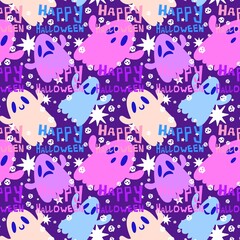 Halloween ghost seamless cute cartoon pattern for wrapping paper and fabrics