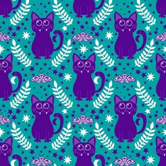 Halloween animals seamless cats pattern for wrapping paper