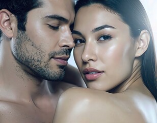Intimate Closeup of Couple Embracing with Tenderness