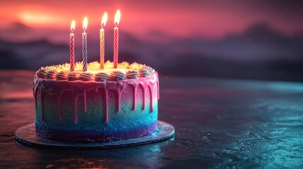 Birthday Cake : Colorful birthday cake with candles against a vibrant background. AI-generated.