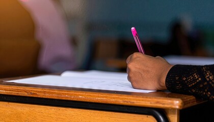 Close-Up of Hand Writing with Pink Gel Pen