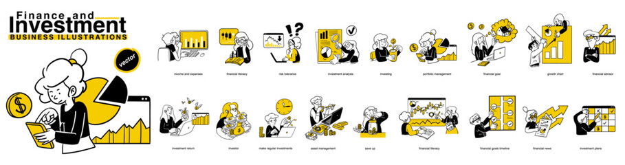Finance and investment related vector illustrations.
