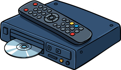 Fototapeta premium DVD player with remote control and disc inserted technology illustration vector 