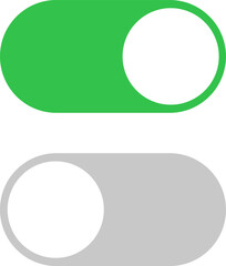 Green and gray toggle switch icons on transparent background, modern UI control elements for onoff functionality