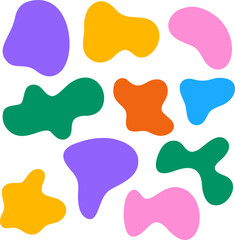 Vibrant collection of irregular organic shapes, colorful abstract design elements a transparent background for modern art and graphic projects