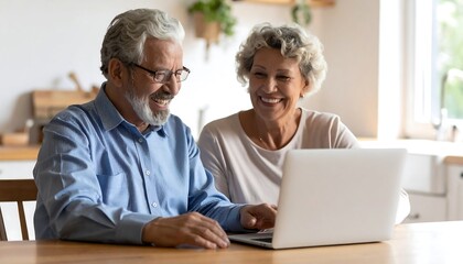 Senior couple using laptop