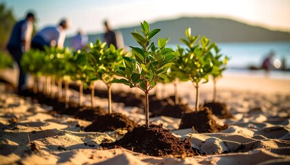 Young plants on a beach