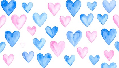 Watercolor hearts on white