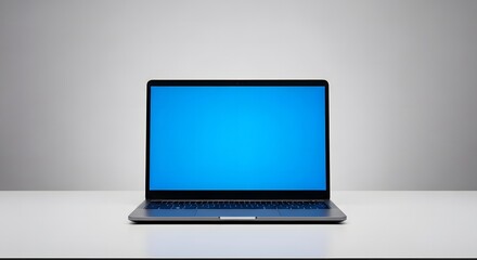Fototapeta premium Laptop with Blue Screen on Desk