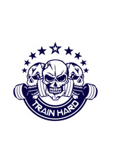 train hard citation musculation tete de mort haltere logo