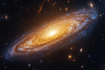 Fototapeta premium Spiral galaxy with bright center and arms in a dark night sky viewed from outer space