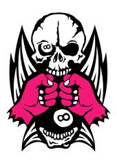 billard tete de mort poing ferme aile logo sport